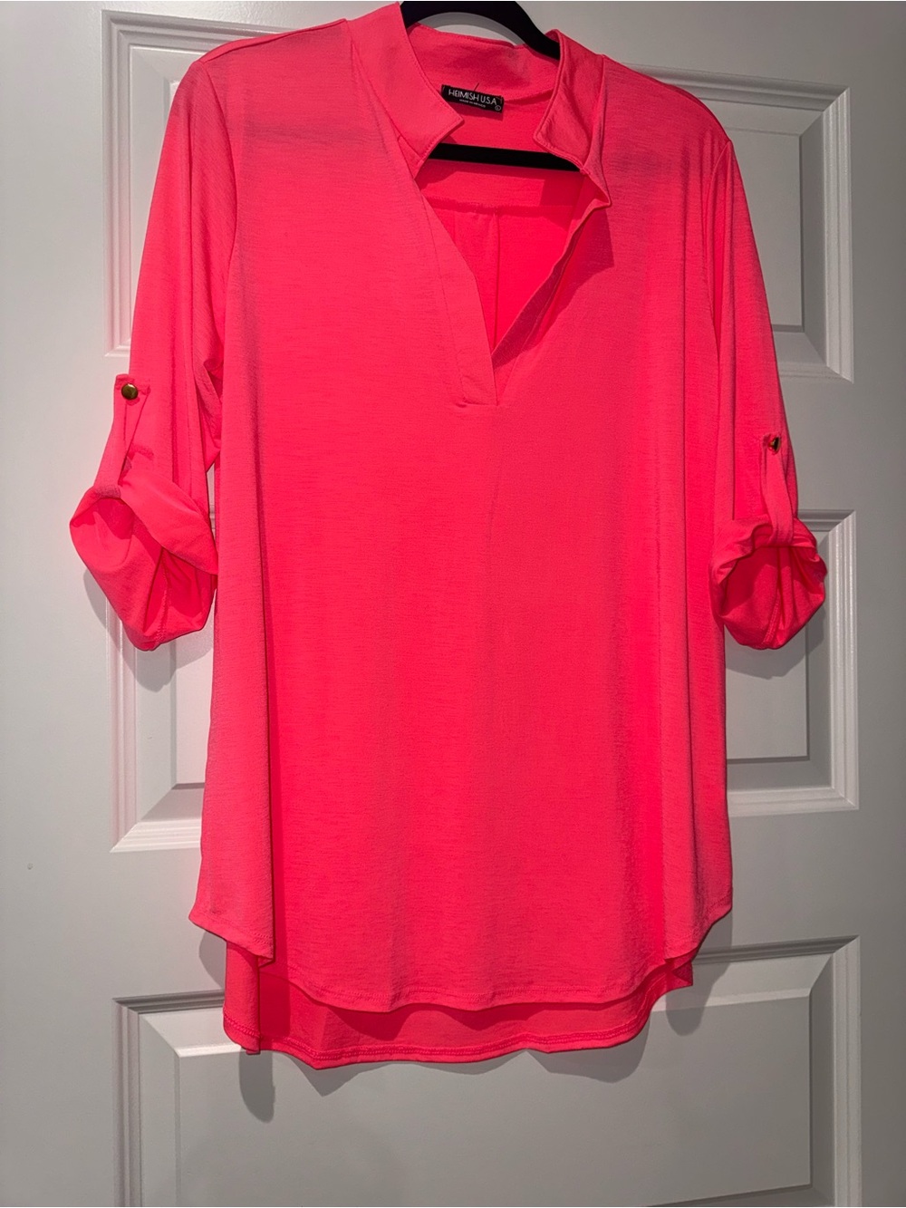 HEIMISH USA Neon Pink Split-Neck Roll Tab Tunic